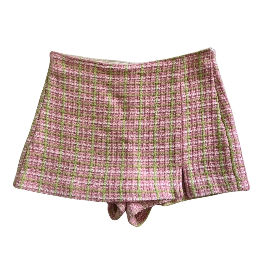 Zara Tweed Pink & Green Mini Skort